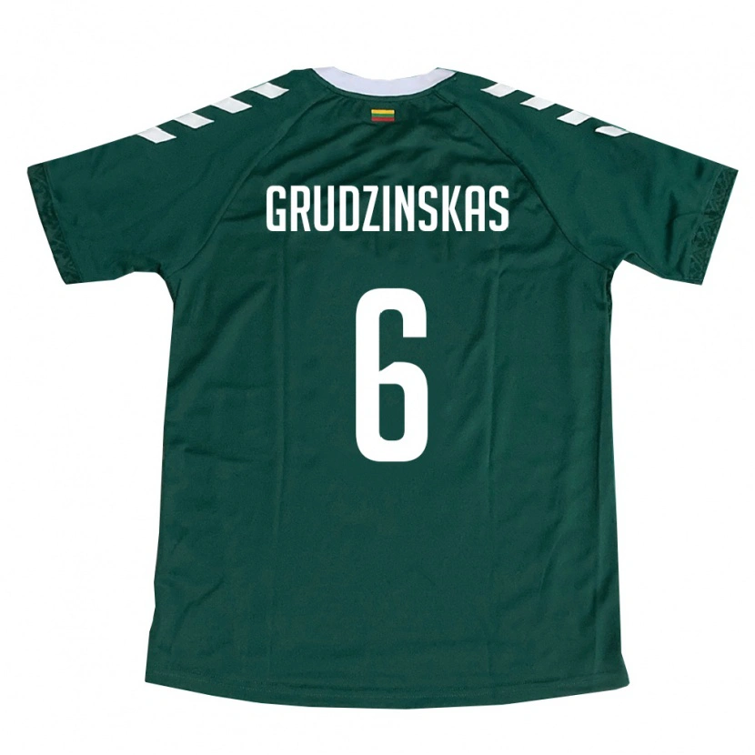 DanxenメンズリトアニアDovas Grudzinskas#6ダークグリーン 白アウェイシャツ26-28ジャージーユニフォーム