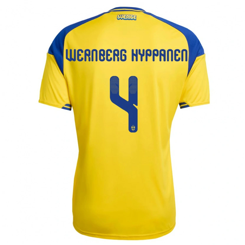 DanxenレディーススウェーデンLino Wernberg Hyppänen#4黄 青 白ホームシャツ26-28ジャージーユニフォーム