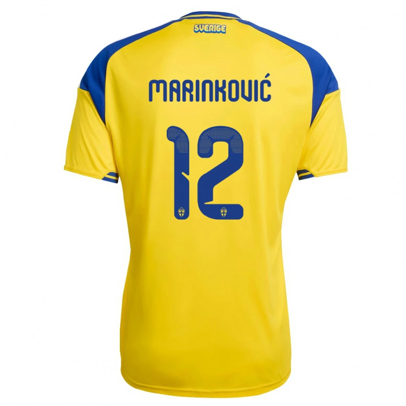 DanxenレディーススウェーデンKristan Marinković#12黄 青 白ホームシャツ26-28ジャージーユニフォーム