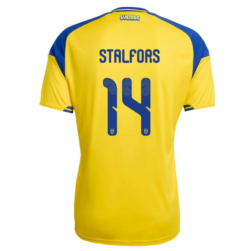 DanxenレディーススウェーデンOskar Stålfors#14黄 青 白ホームシャツ26-28ジャージーユニフォーム