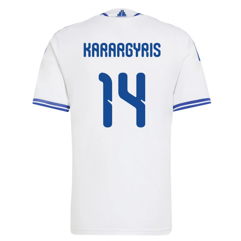 DanxenレディースギリシャZois Karargyris#14白 青ホームシャツ26-28ジャージーユニフォーム