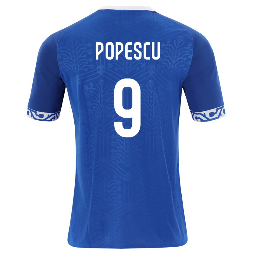DanxenレディースモルドバPetru Popescu#9ロイヤルブルー 白ホームシャツ26-28ジャージーユニフォーム