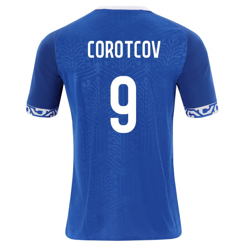 DanxenレディースモルドバMihail Corotcov#9ロイヤルブルー 白ホームシャツ26-28ジャージーユニフォーム