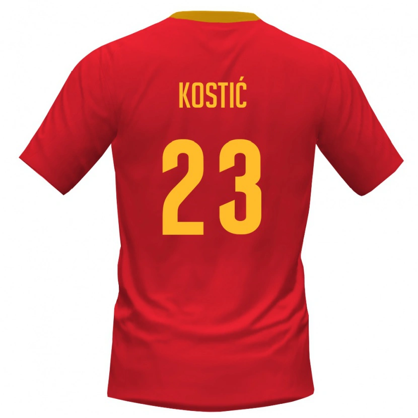 DanxenレディースモンテネグロAndrej Kostic#23赤 黄ホームシャツ26-28ジャージーユニフォーム