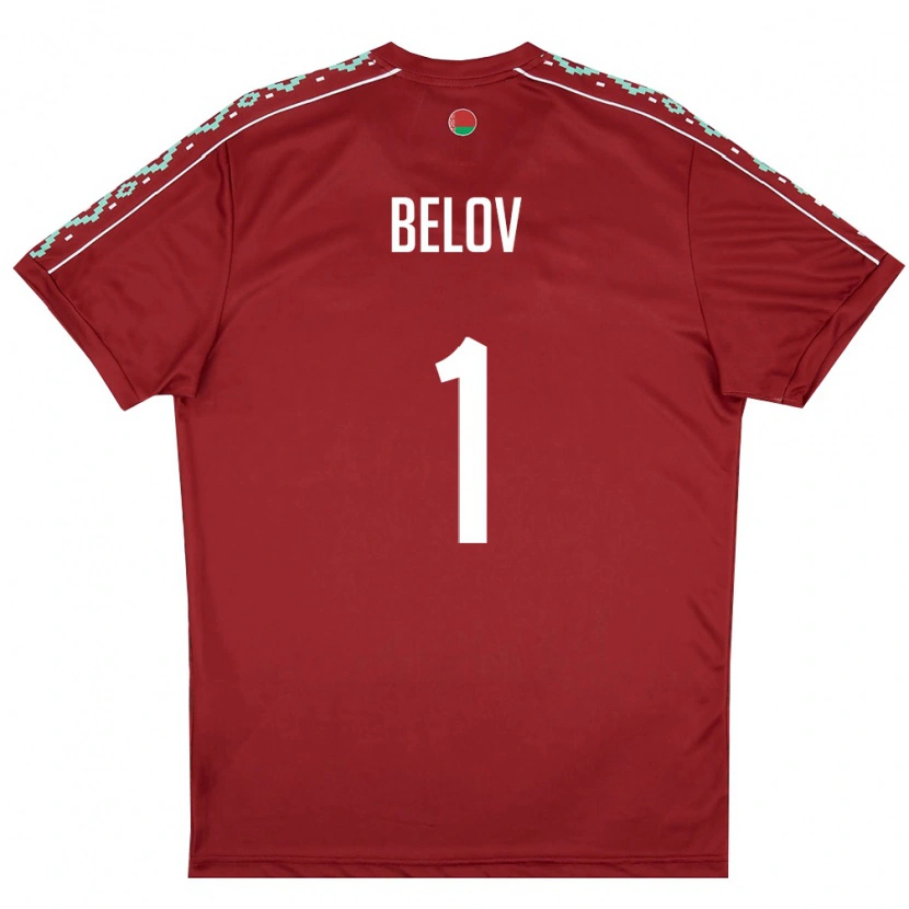DanxenレディースベラルーシMaksim Belov#1ディープレッド 白ホームシャツ26-28ジャージーユニフォーム