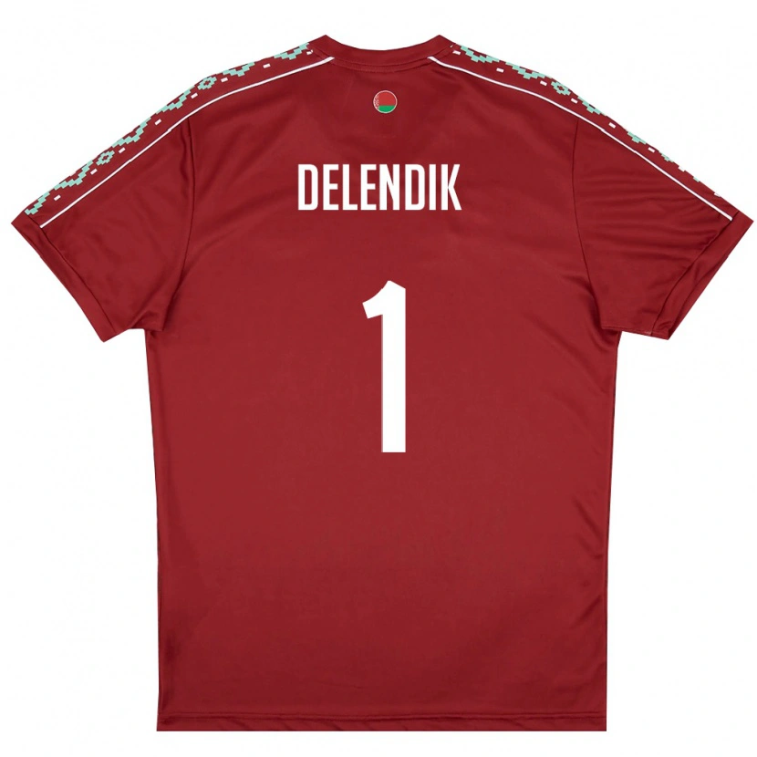 DanxenレディースベラルーシMatvey Delendik#1ディープレッド 白ホームシャツ26-28ジャージーユニフォーム