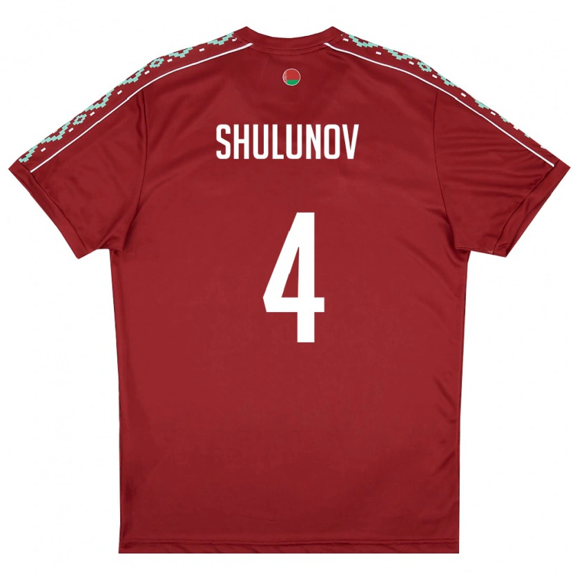 DanxenレディースベラルーシArtem Shulunov#4ディープレッド 白ホームシャツ26-28ジャージーユニフォーム