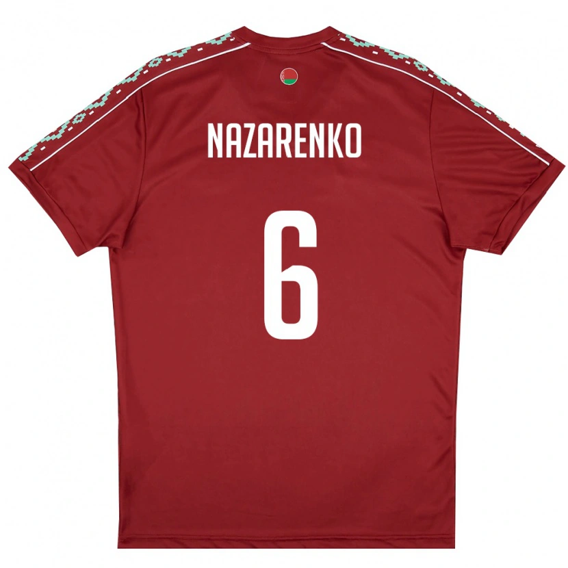 DanxenレディースベラルーシArtur Nazarenko#6ディープレッド 白ホームシャツ26-28ジャージーユニフォーム