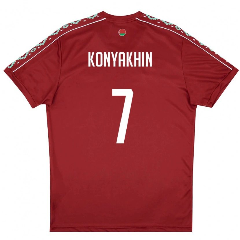 DanxenレディースベラルーシArtem Konyakhin#7ディープレッド 白ホームシャツ26-28ジャージーユニフォーム