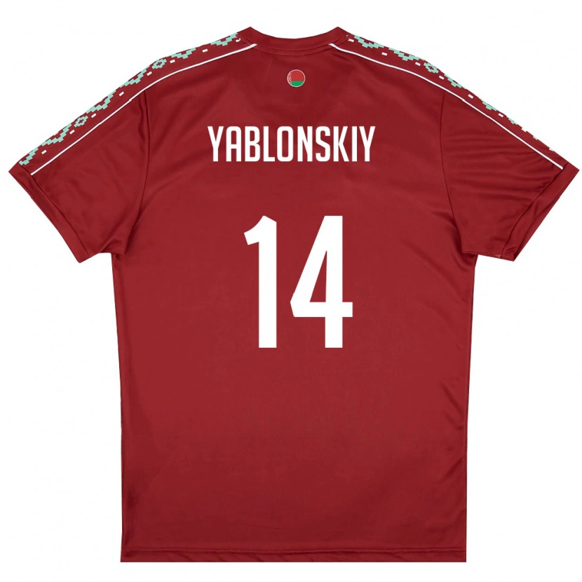 DanxenレディースベラルーシEvgeniy Yablonskiy#14ディープレッド 白ホームシャツ26-28ジャージーユニフォーム