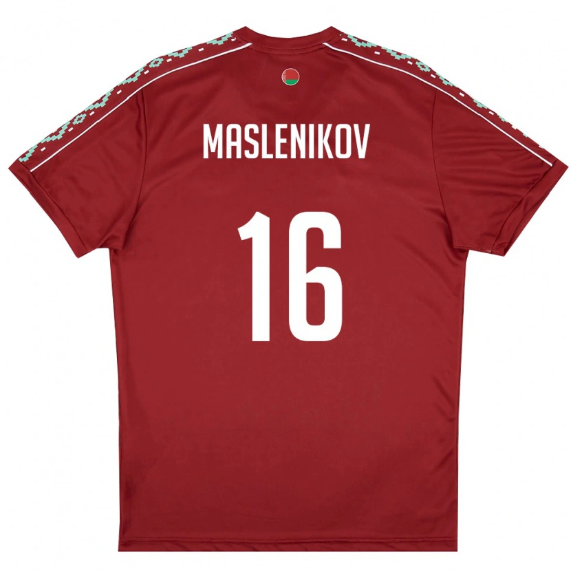 DanxenレディースベラルーシMakar Maslenikov#16ディープレッド 白ホームシャツ26-28ジャージーユニフォーム