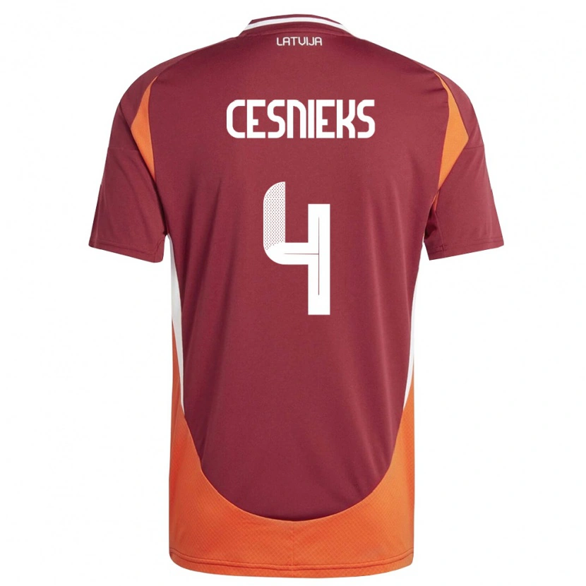 DanxenレディースラトビアKevins Cesnieks#4ディープレッド 白 オレンジホームシャツ26-28ジャージーユニフォーム