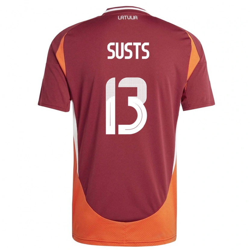 DanxenレディースラトビアMarcis Susts#13ディープレッド 白 オレンジホームシャツ26-28ジャージーユニフォーム