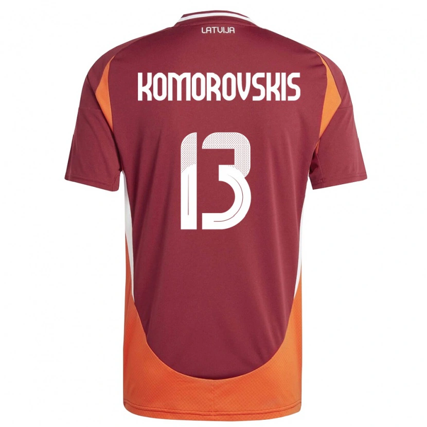 DanxenレディースラトビアEmils Komorovskis#13ディープレッド 白 オレンジホームシャツ26-28ジャージーユニフォーム