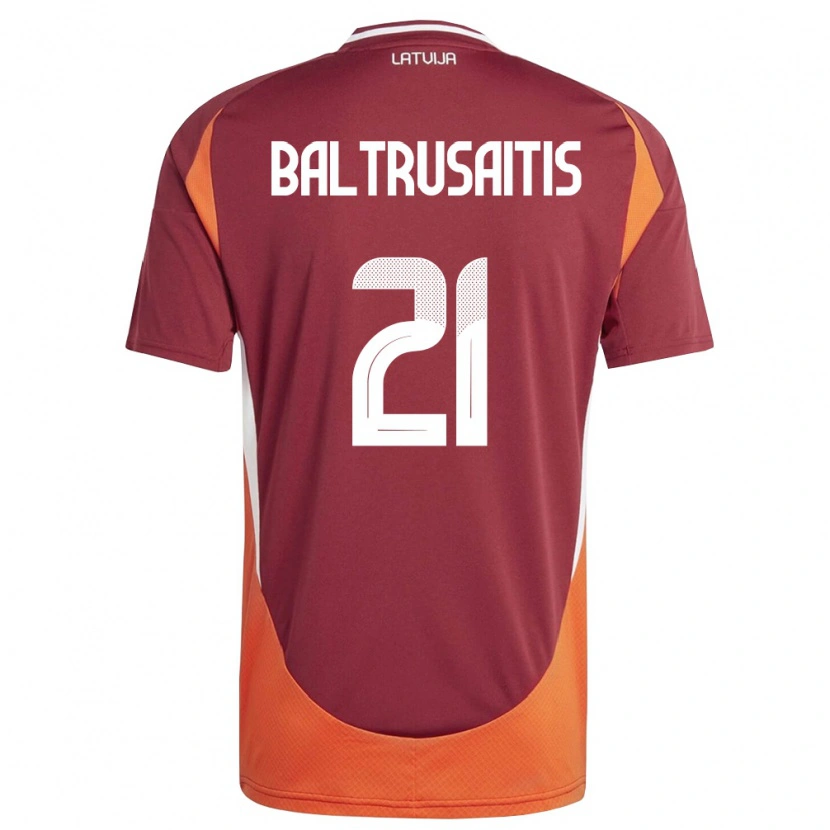 DanxenレディースラトビアDeivids Baltrusaitis#21ディープレッド 白 オレンジホームシャツ26-28ジャージーユニフォーム