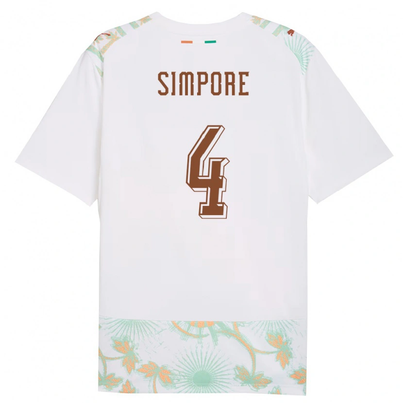 DanxenレディースコートジボワールEric Simpore#4白 オレンジ 緑アウェイシャツ26-28ジャージーユニフォーム