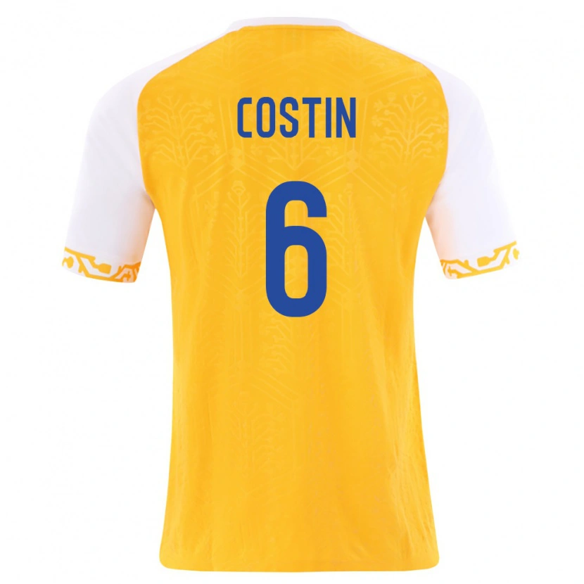 DanxenレディースモルドバVladislav Costin#6黄 白アウェイシャツ26-28ジャージーユニフォーム
