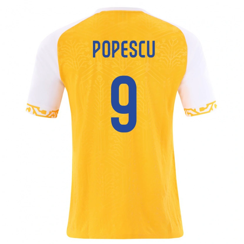 DanxenレディースモルドバPetru Popescu#9黄 白アウェイシャツ26-28ジャージーユニフォーム