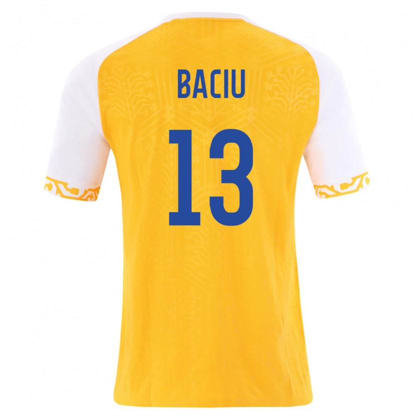 DanxenレディースモルドバVictor Baciu#13黄 白アウェイシャツ26-28ジャージーユニフォーム