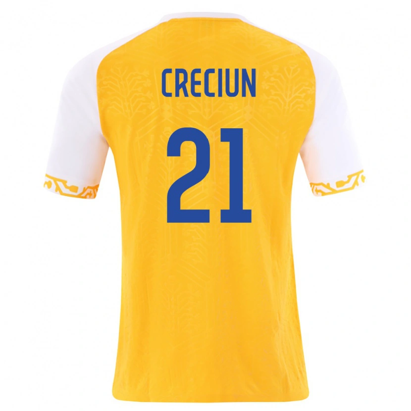 DanxenレディースモルドバEduard Creciun#21黄 白アウェイシャツ26-28ジャージーユニフォーム