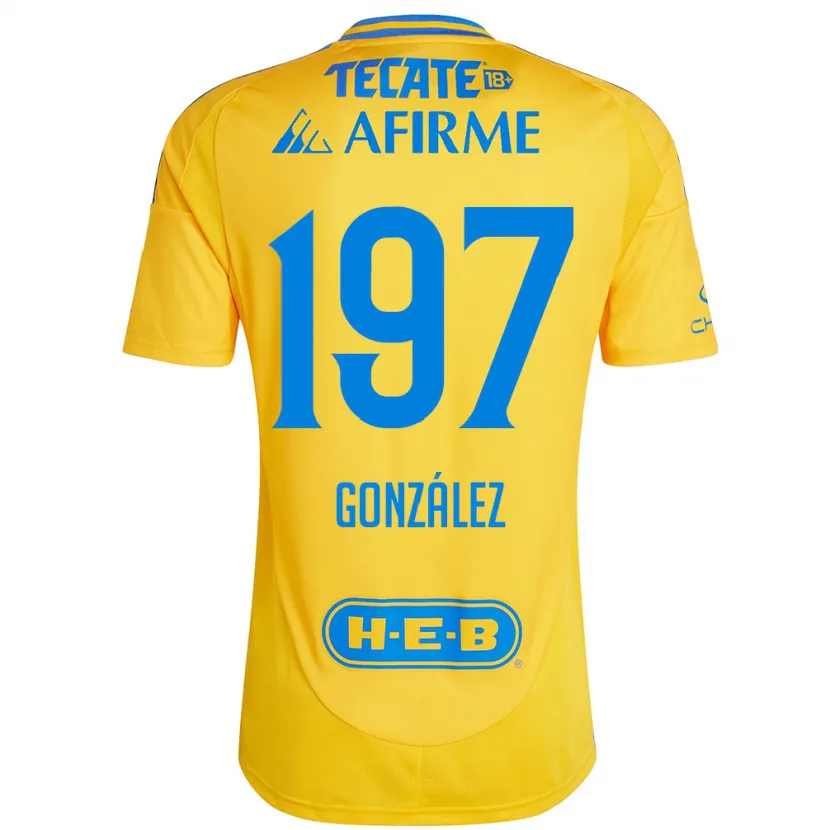 DanxenメンズGermán González#197ゴールドイエローホームシャツ2024/25ジャージーユニフォーム