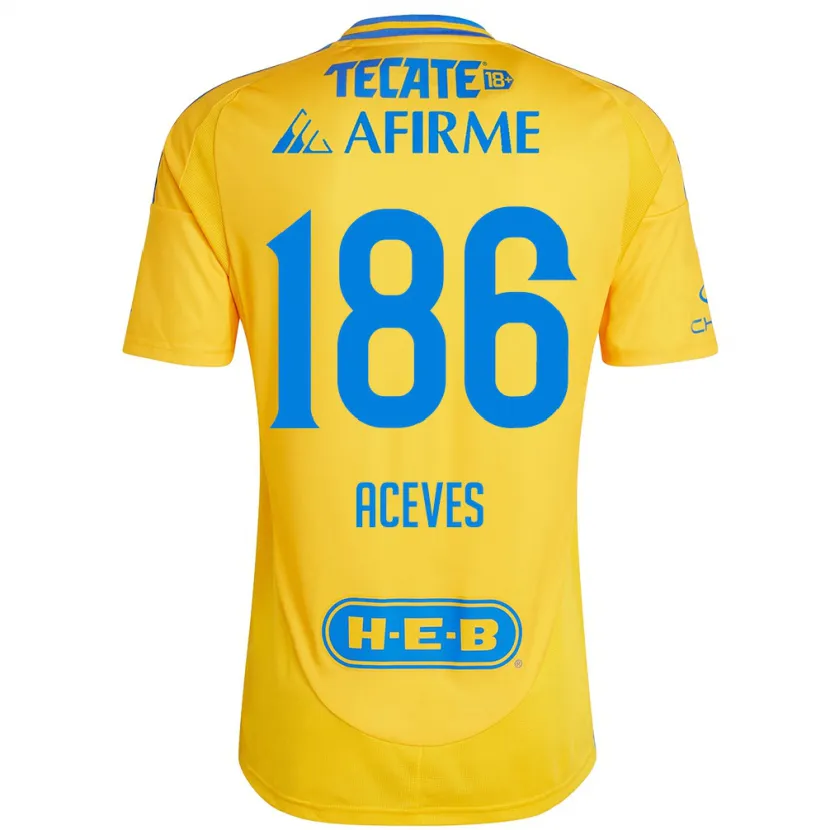 DanxenメンズIsrael Aceves#186ゴールドイエローホームシャツ2024/25ジャージーユニフォーム