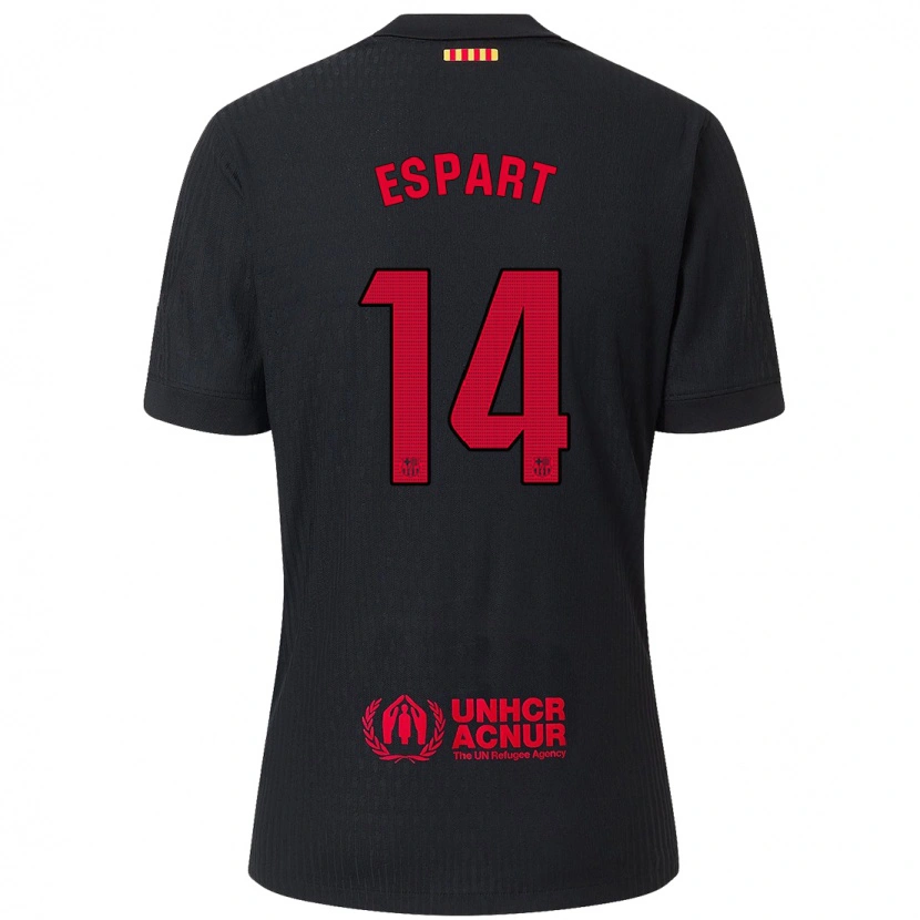 DanxenキッズXavi Espart#14黒 赤アウェイシャツ2024/25ジャージーユニフォーム