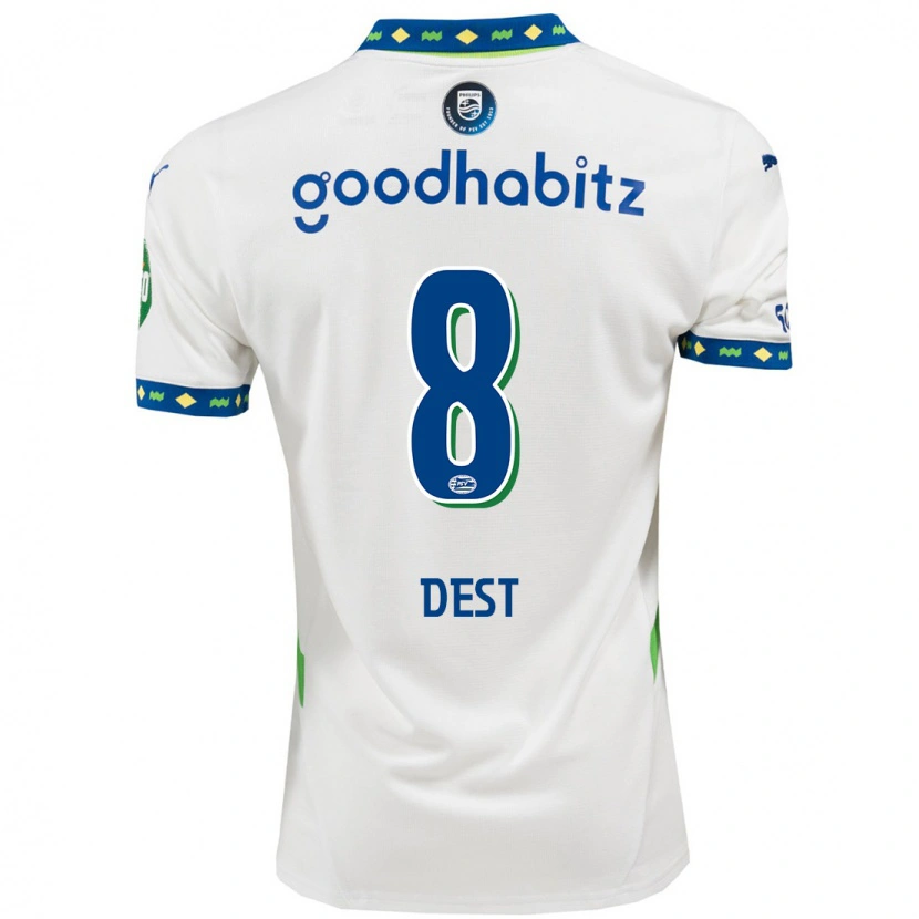 Danxenキッズセルジーノ・デスト#8ホワイト ダークブルーサードユニフォームシャツ2024/25ジャージーユニフォーム