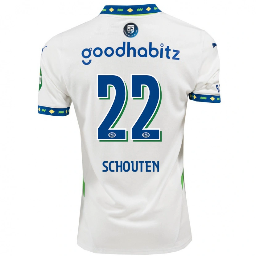 Danxenキッズイェルディ・スハウテン#22ホワイト ダークブルーサードユニフォームシャツ2024/25ジャージーユニフォーム