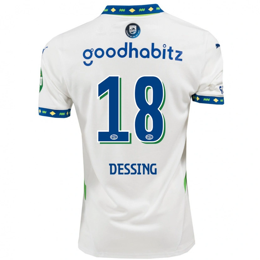 DanxenキッズShanique Dessing#18ホワイト ダークブルーサードユニフォームシャツ2024/25ジャージーユニフォーム
