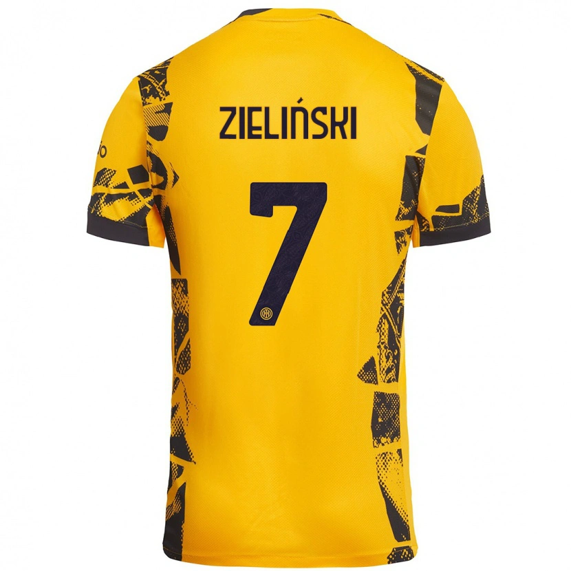 Danxenキッズピオトル・ジエリンスキ#7ゴールド ブラックサードユニフォームシャツ2024/25ジャージーユニフォーム
