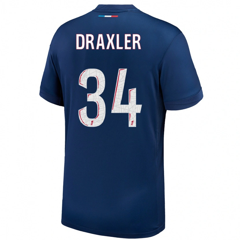Danxenメンズユリアン・ドラクスラー#34ネイビーブルー ホワイトホームシャツ2024/25ジャージーユニフォーム