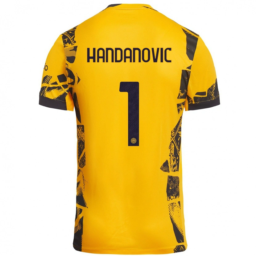 Danxenレディースサミール・ハンダノヴィッチ#1ゴールド ブラックサードユニフォームシャツ2024/25ジャージーユニフォーム
