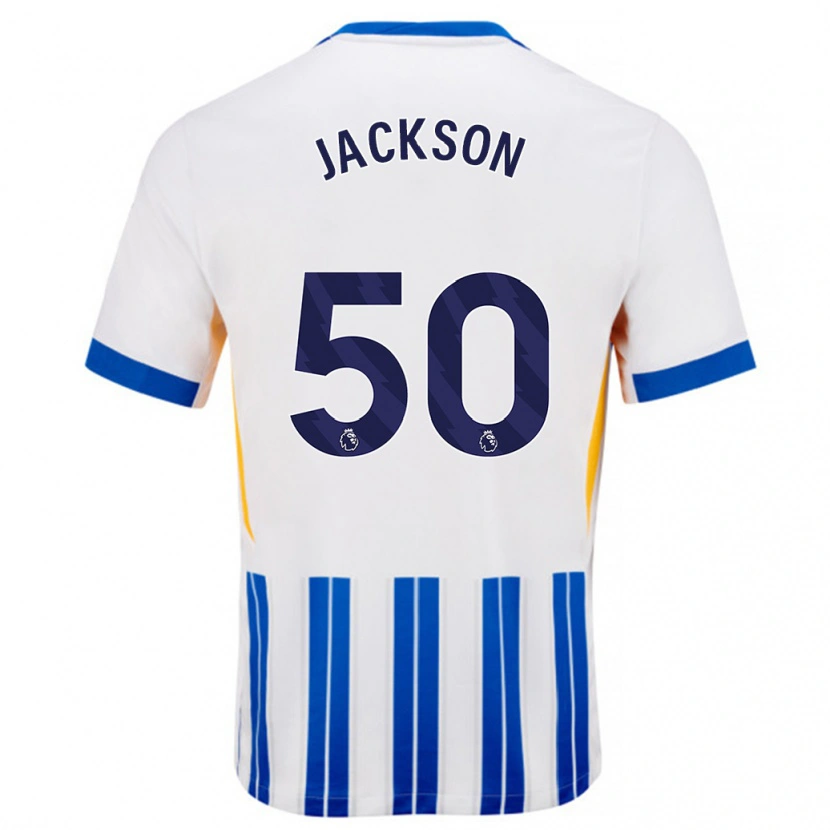 Danxenキッズベン・ジャクソン#50白青のピンストライプホームシャツ2024/25ジャージーユニフォーム