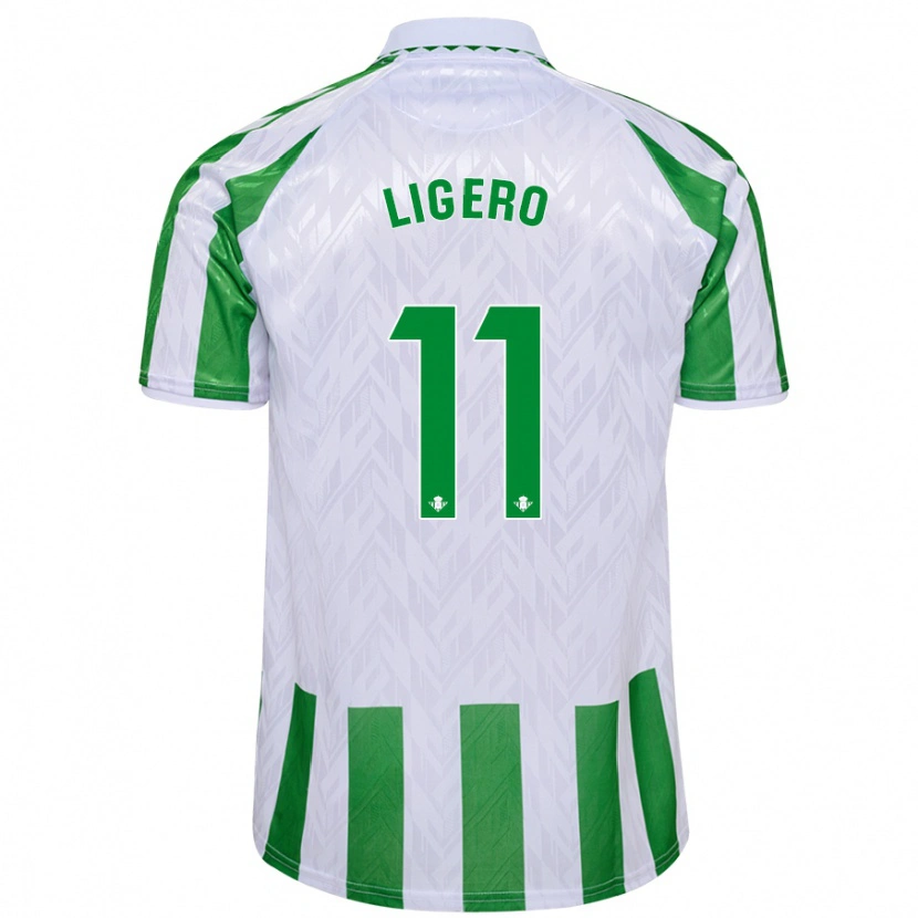 DanxenキッズNuria Ligero#11緑と白のストライプホームシャツ2024/25ジャージーユニフォーム