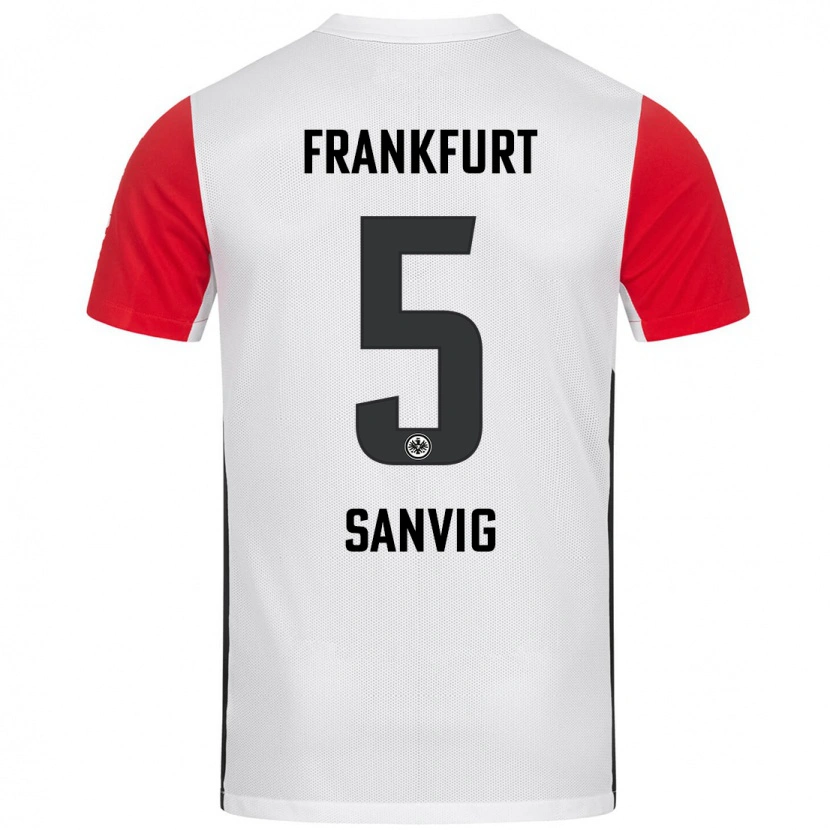 DanxenキッズPernille Sanvig#5白 赤ホームシャツ2024/25ジャージーユニフォーム