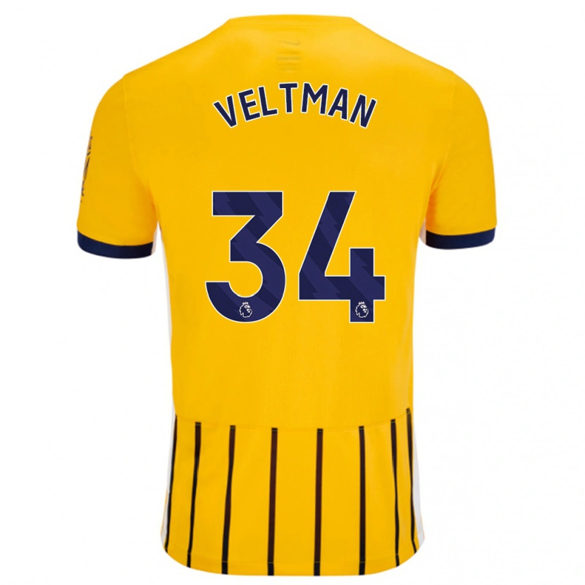 Danxenキッズジョエル・フェルトマン#34金と青のピンストライプアウェイシャツ2024/25ジャージーユニフォーム