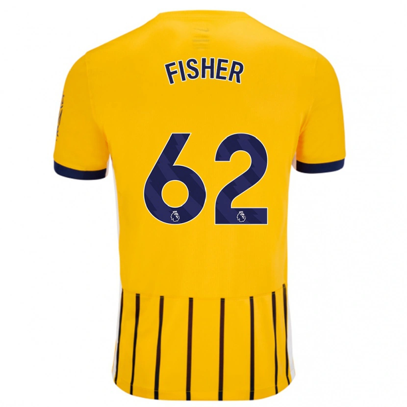 Danxenキッズヒューゴ・フィッシャー#62金と青のピンストライプアウェイシャツ2024/25ジャージーユニフォーム