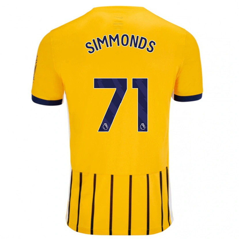 Danxenキッズフレディー・シモンズ#71金と青のピンストライプアウェイシャツ2024/25ジャージーユニフォーム