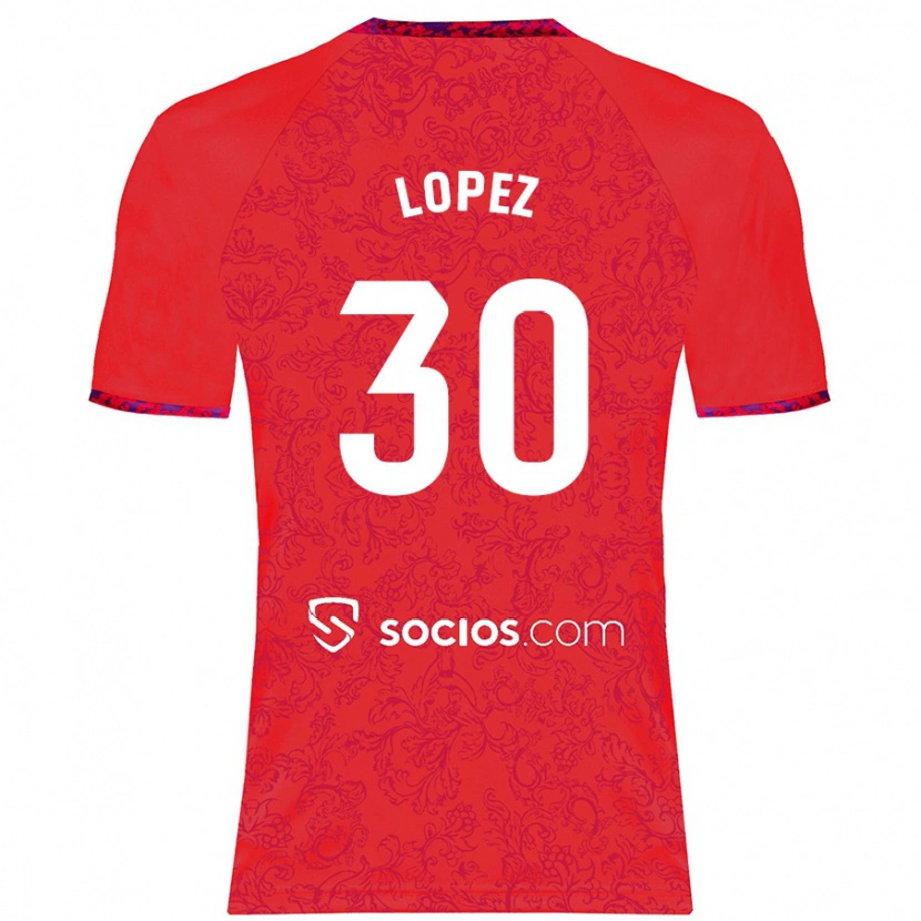 DanxenキッズAlba López#30赤アウェイシャツ2024/25ジャージーユニフォーム
