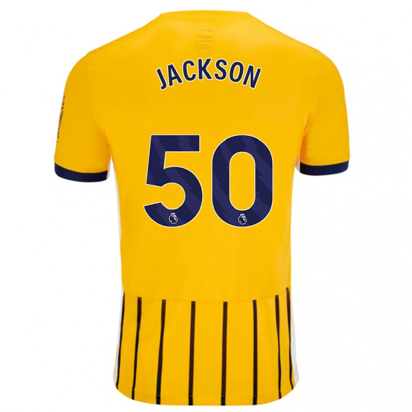 Danxenメンズベン・ジャクソン#50金と青のピンストライプアウェイシャツ2024/25ジャージーユニフォーム