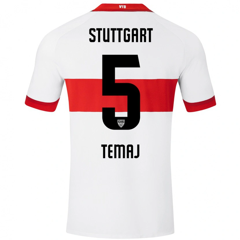 DanxenキッズLaureta Temaj#5白 赤ホームシャツ2024/25ジャージーユニフォーム