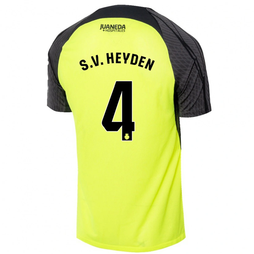 Danxenレディースシーベ・ファン・デル・ヘイデン#4蛍光グリーンブラックアウェイシャツ2024/25ジャージーユニフォーム
