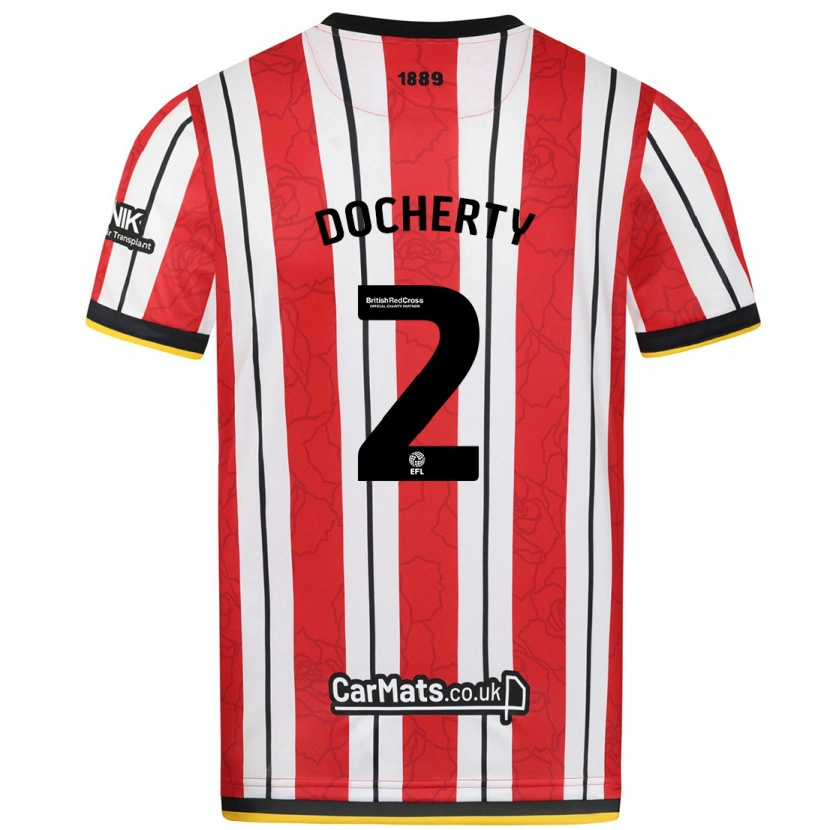 Danxenキッズチャーリー・ドハーティ#2赤白のストライプホームシャツ2024/25ジャージーユニフォーム