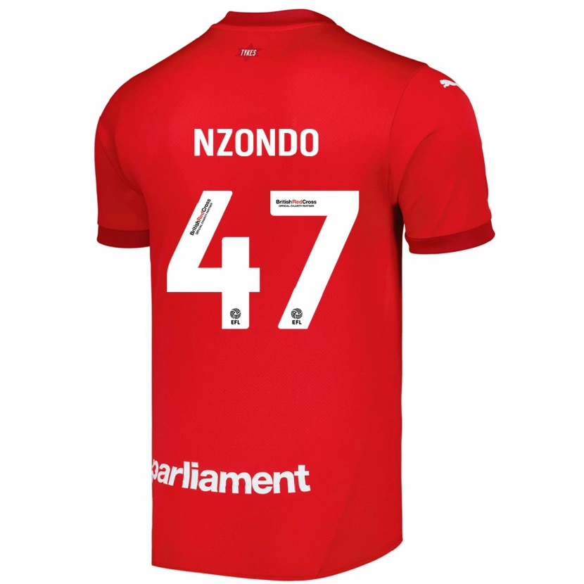 DanxenキッズEmmaisa Nzondo#47赤ホームシャツ2024/25ジャージーユニフォーム