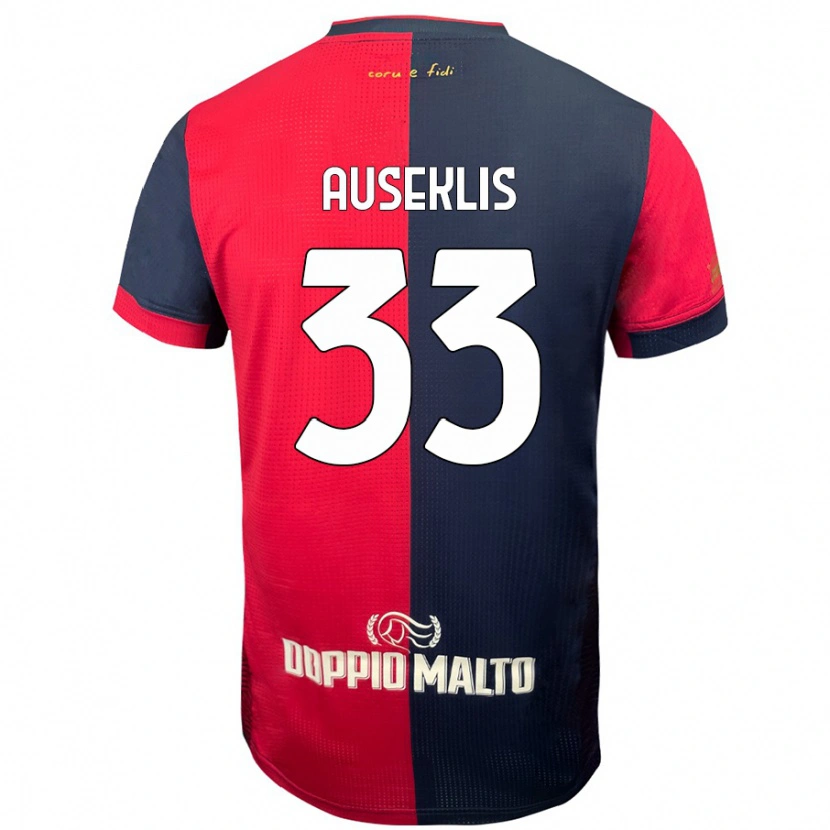 DanxenキッズHenrijs Auseklis#33赤 濃い青ホームシャツ2024/25ジャージーユニフォーム