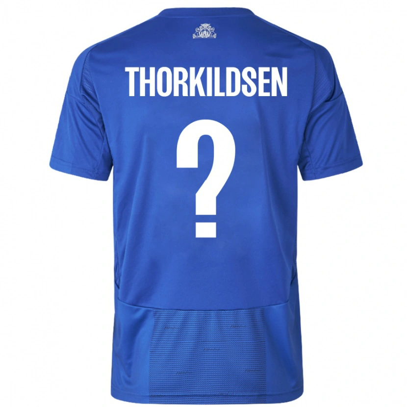 DanxenキッズElias Thorkildsen#0ホワイト ブルーアウェイシャツ2024/25ジャージーユニフォーム